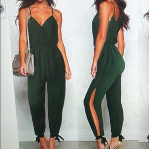 Green V Neck Jumpsuit